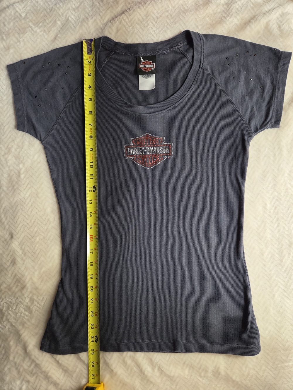 Harley-Davidson Vintage Y2K Rhinestone Studded Ribbed Knit Top Women's L NWOT